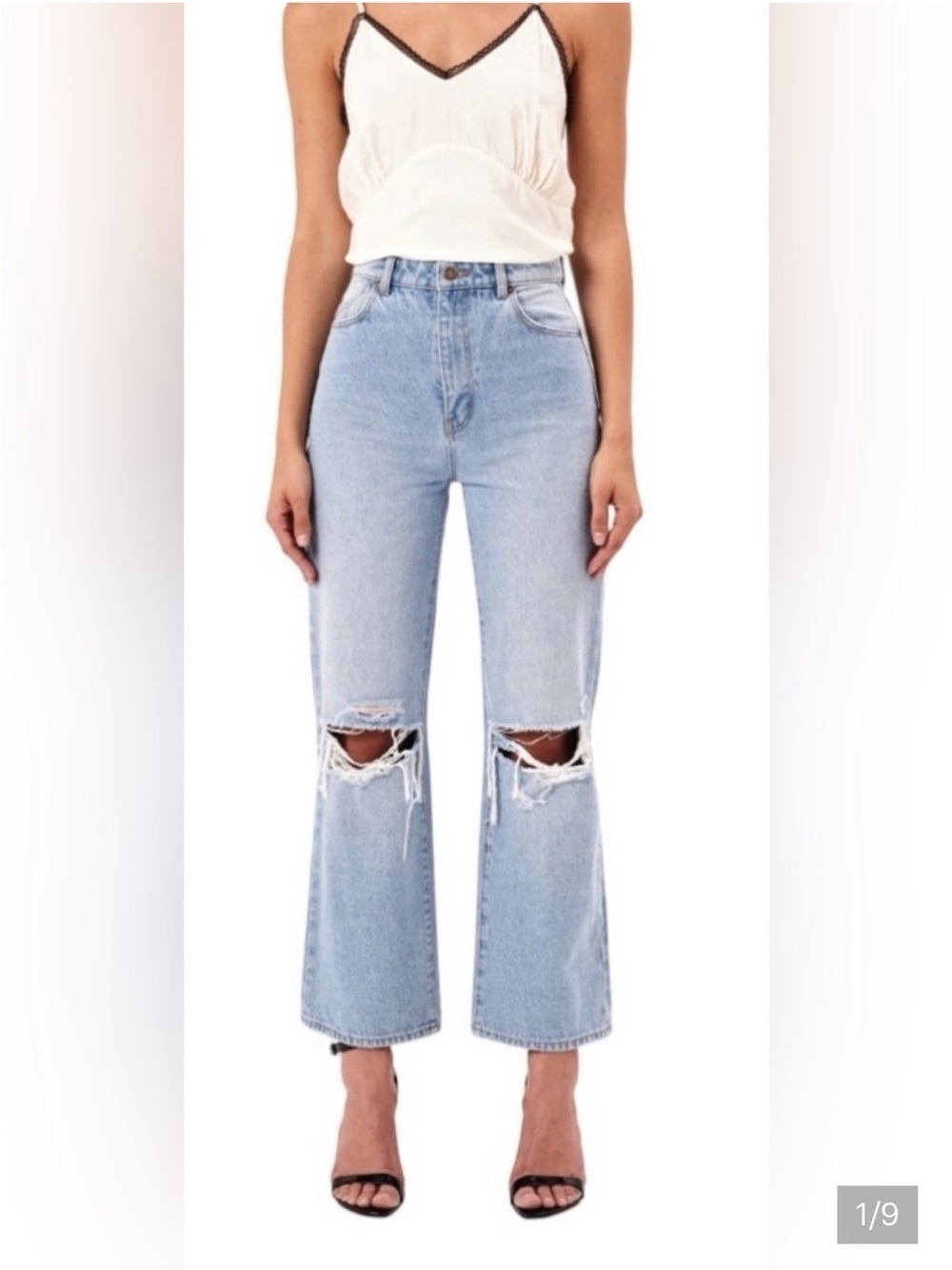 ROLLA'S Original High-Rise Light Blue Distressed Straight Jeans